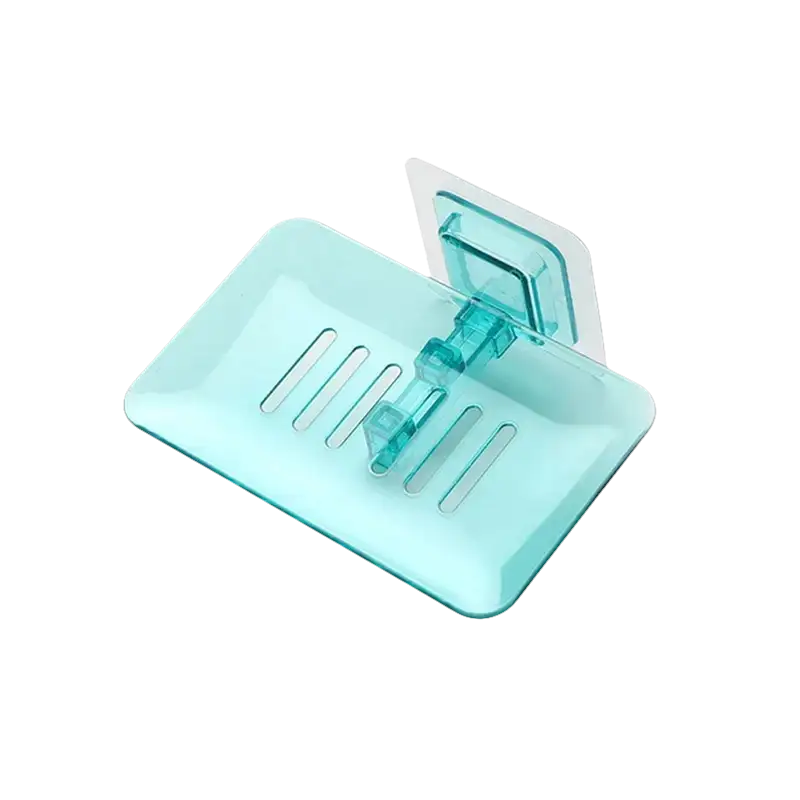 Translucent blue trendy drain soap holder with suction mount for funky bathroom storage