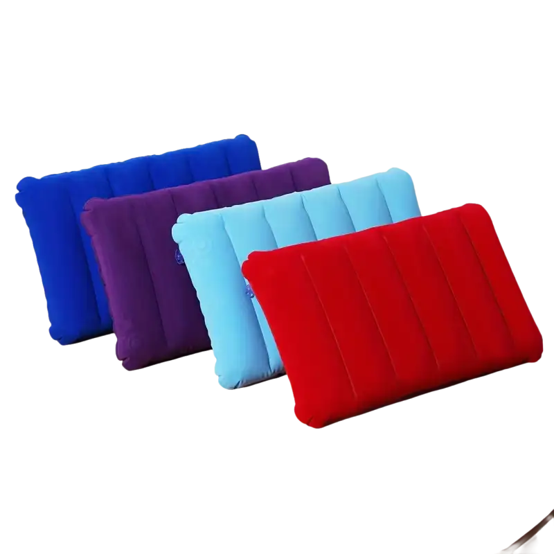 Colorful inflatable pillows from the Trendy Campcomfort inflatable neck pillow outdoor camping line