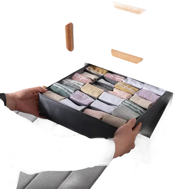 Stylish storage organizer with folded clothes, perfect socks storage box, trendy look