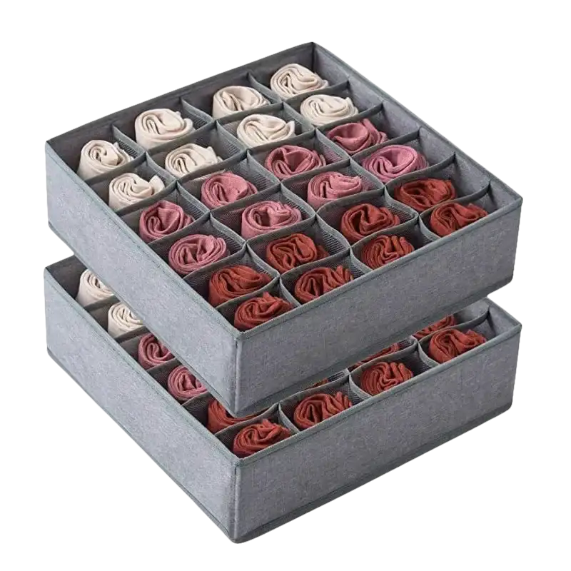 Gray fabric drawer organizers for socks storage, a trendy stylish storage organizer