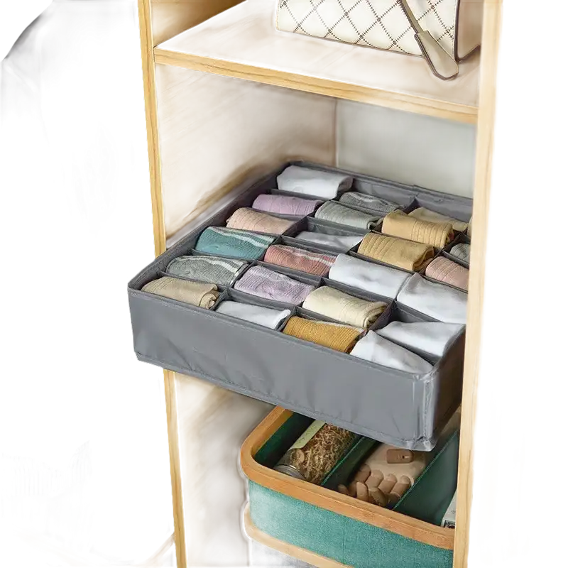 Gray closet organizer with compartments, perfect stylish storage organizer for socks bras and underwear