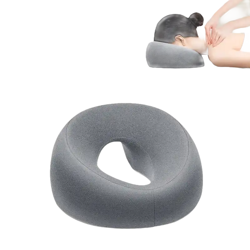 Gray face pillow with central opening for ergonomic comfort from Trendy Ergoluxe Memory Foam Beauty Pillow
