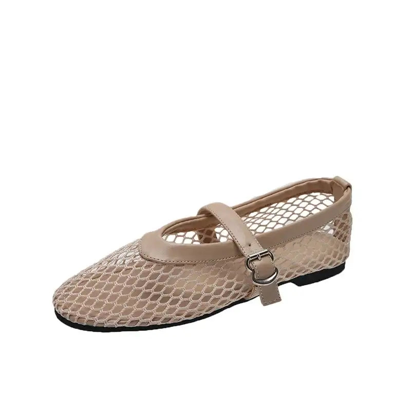 Women’s Round Toe Flat Shoes Designer Casual Trend Breathable Ballet Women’s Hollow Beach Sandals Mary Jane Shoes 2025