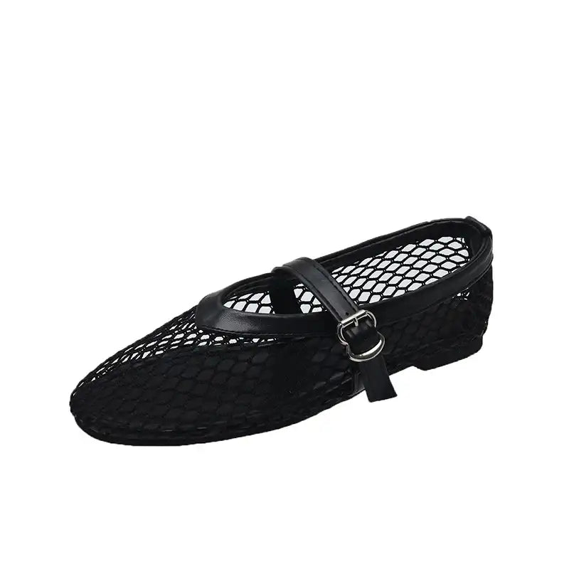 Women’s Round Toe Flat Shoes Designer Casual Trend Breathable Ballet Women’s Hollow Beach Sandals Mary Jane Shoes 2025