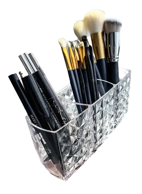 Crystal-patterned makeup brush holder in trendy diamond chic bathroom decor