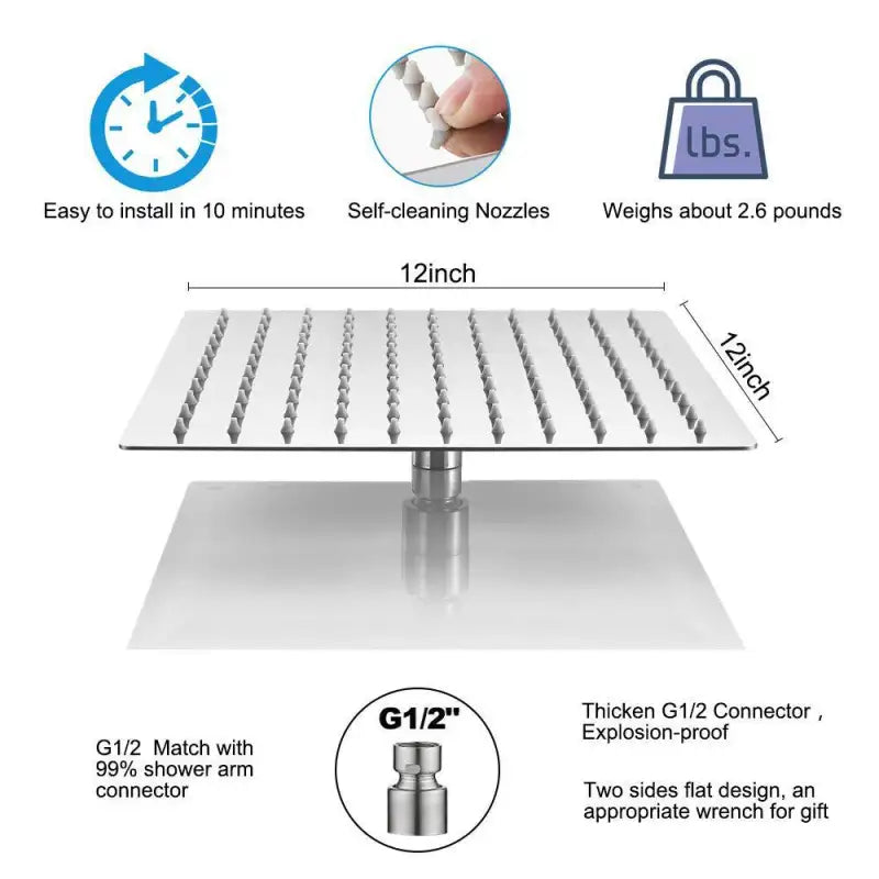 304 Shower Top - Silver / 12 inch