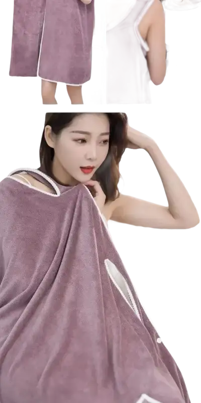 Plush purple girls wearable spa towel wrap 140x85cm with white trim perfect for beach and spa fun