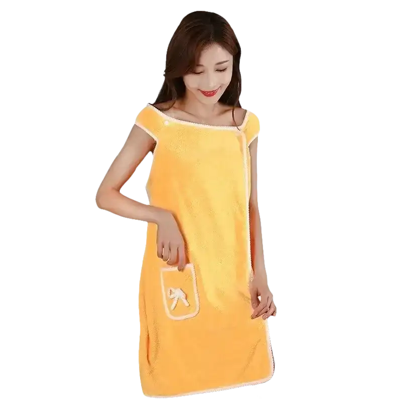 Yellow trendy beach spa towel wrap with pocket for cool babes at the spa
