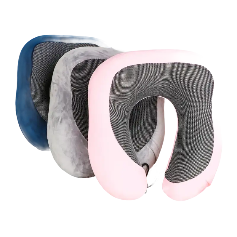 Three colorful u-comfort memory foam soft travel pillows for chill travel vibes
