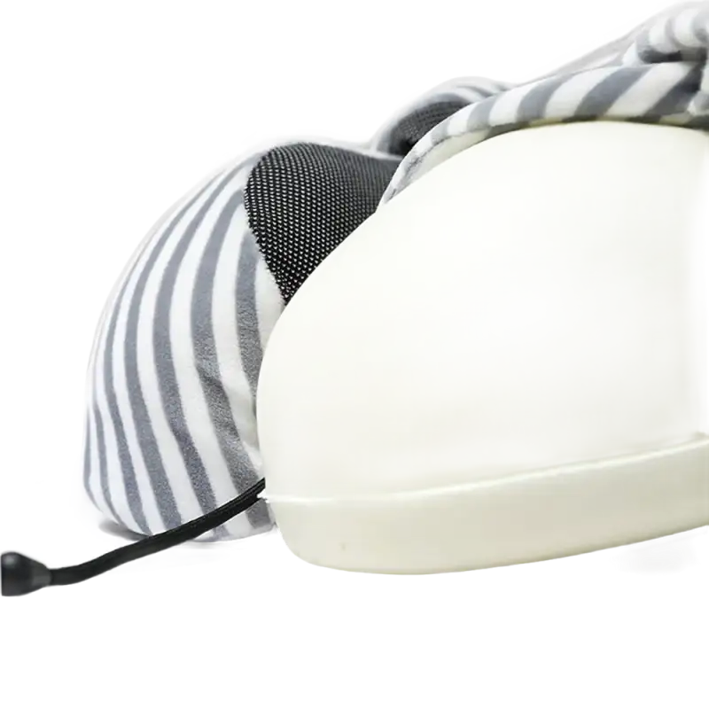 White and gray striped soft u-comfort memory foam shaped travel healthcare pillow for chill travel vibes