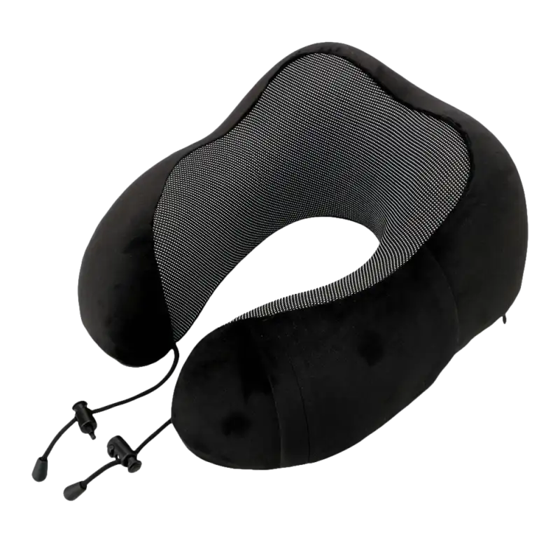 Black u-comfort memory foam neck pillow for trendy shaped travel healthcare vibes