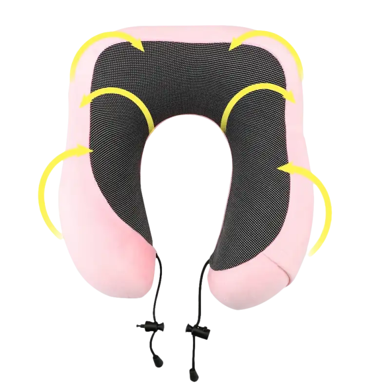 Pink and black U-shaped u-comfort memory foam travel pillow for chill trips