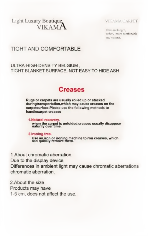 Vikama Tie-Dye Silk Rug info sheet showcasing wool non-slip rug in trendy design