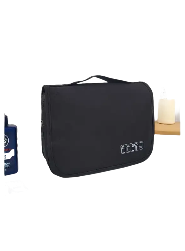 ChicTravel Waterproof Makeup Organizer with Handle, trendy black toiletry bag