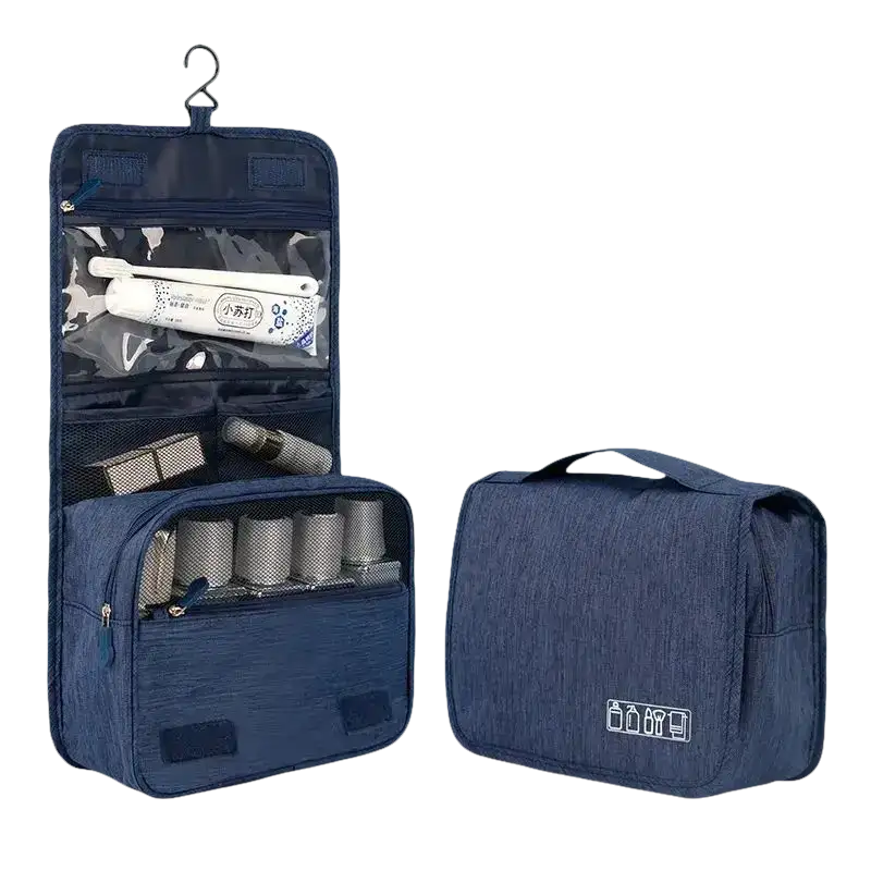 Navy blue trendy waterproof makeup organizer for stylish toiletry shenanigans