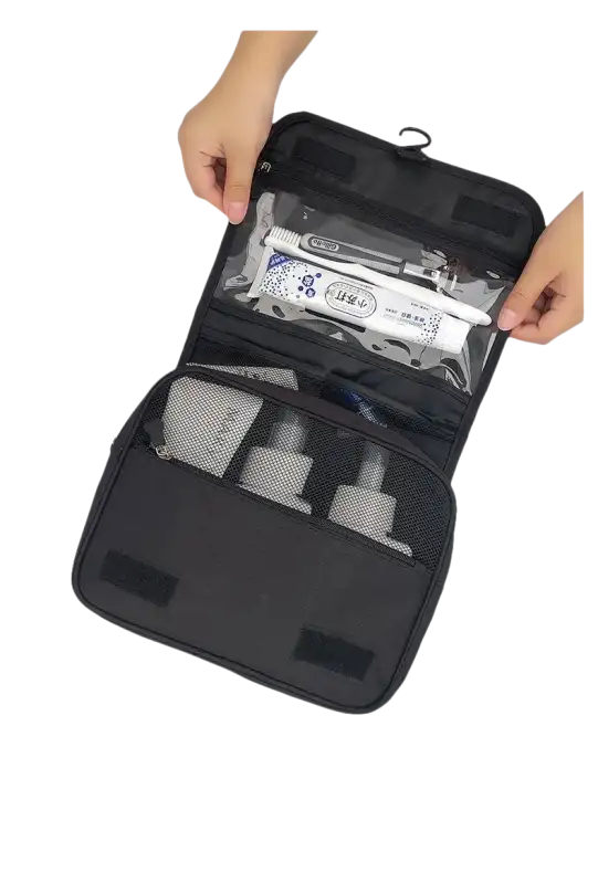 Open black waterproof makeup organizer tote from Trendy ChicTravel Waterproof collection