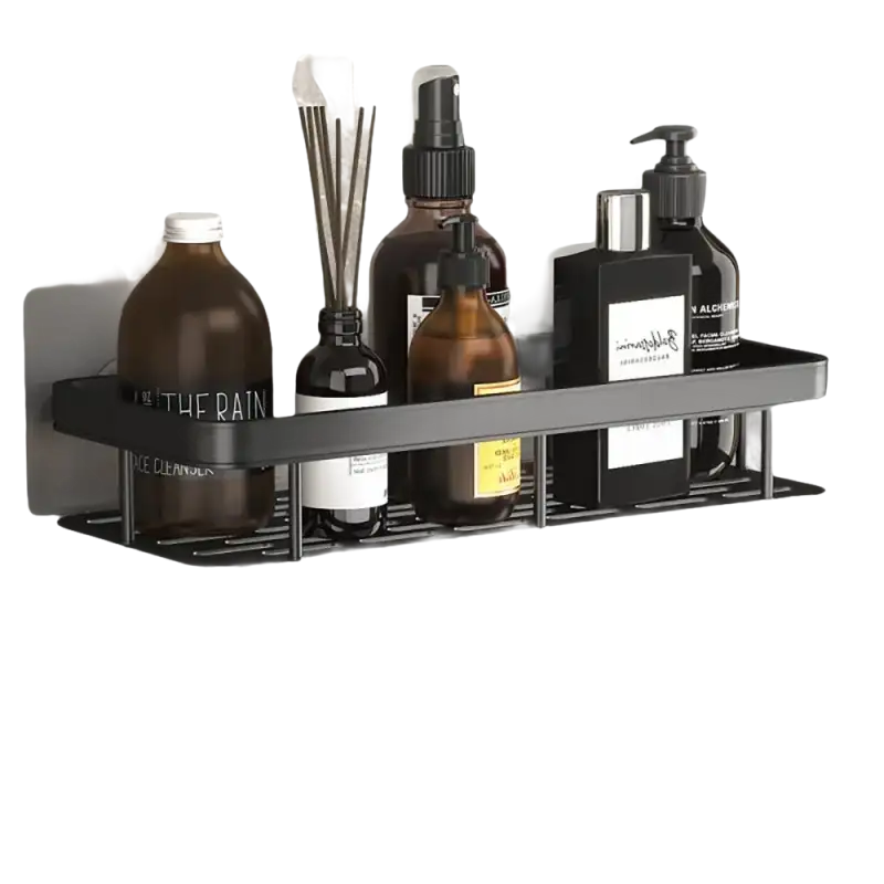 Black aluminum bathroom shelf.