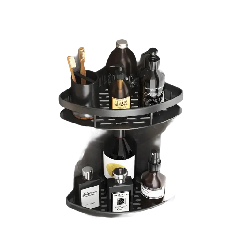 Two-tiered corner shower caddy.
