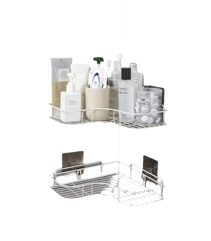 White wire corner shelves.