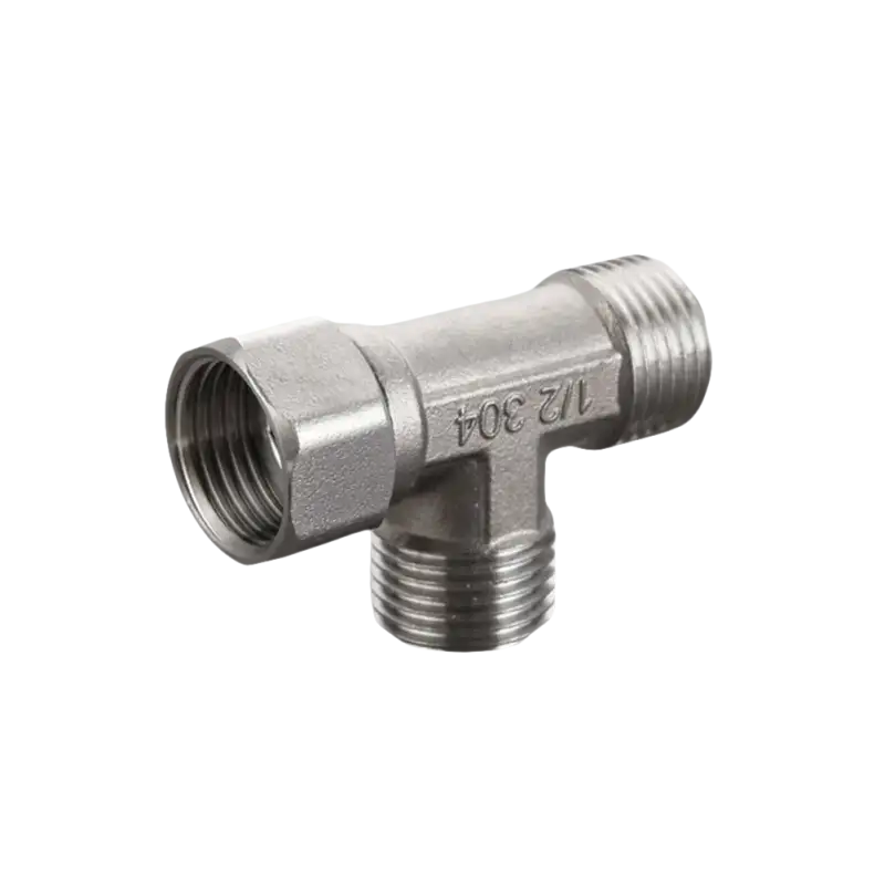 Metal T-shaped pipe fitting.
