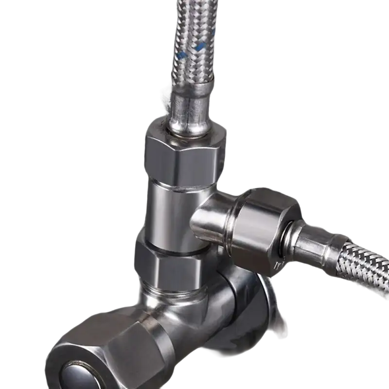 Shiny metal plumbing fixture.