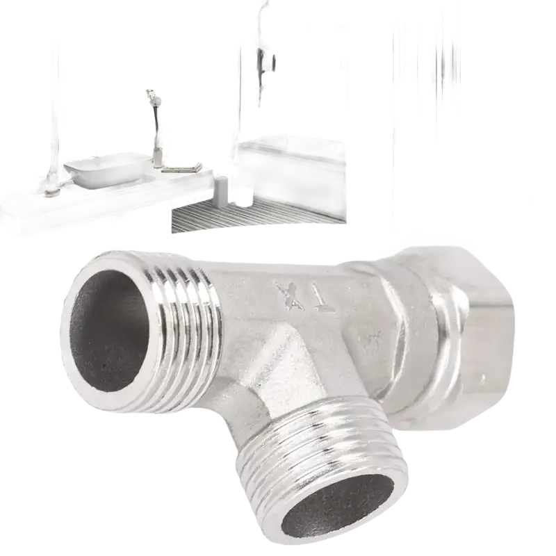 Silver metal pipe fitting.