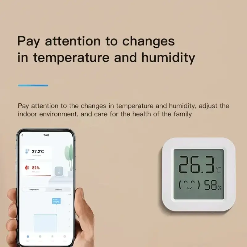 Tuya temperature humidity sensor with trendy mini LCD display for easy monitoring