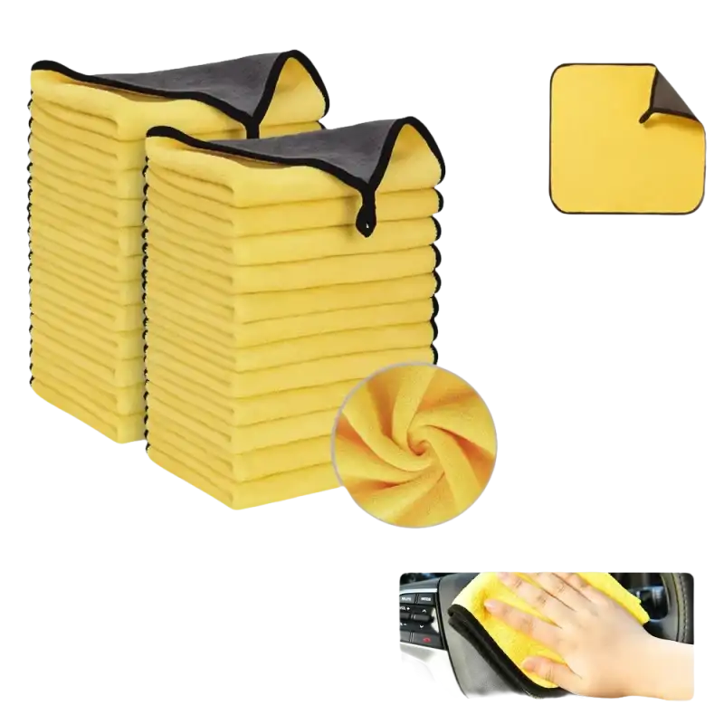 Yellow microfiber cleaning cloths.