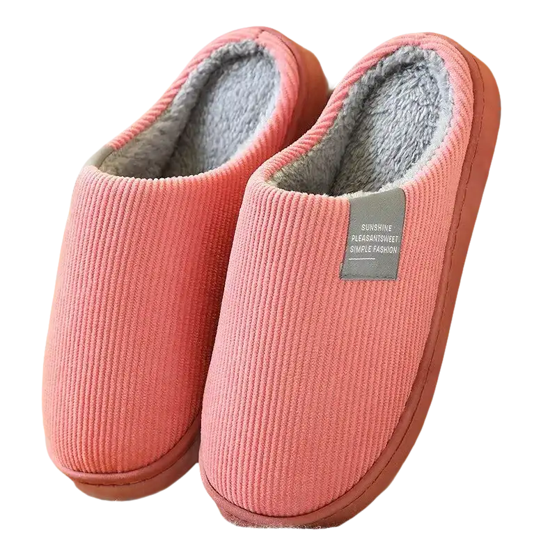 Pink corduroy slippers.