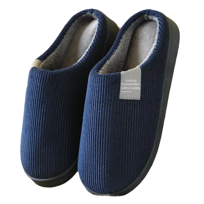 Pair of navy corduroy slippers.