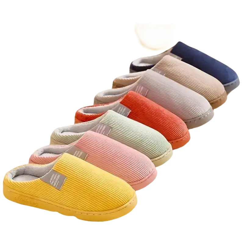 Colorful corduroy slippers.