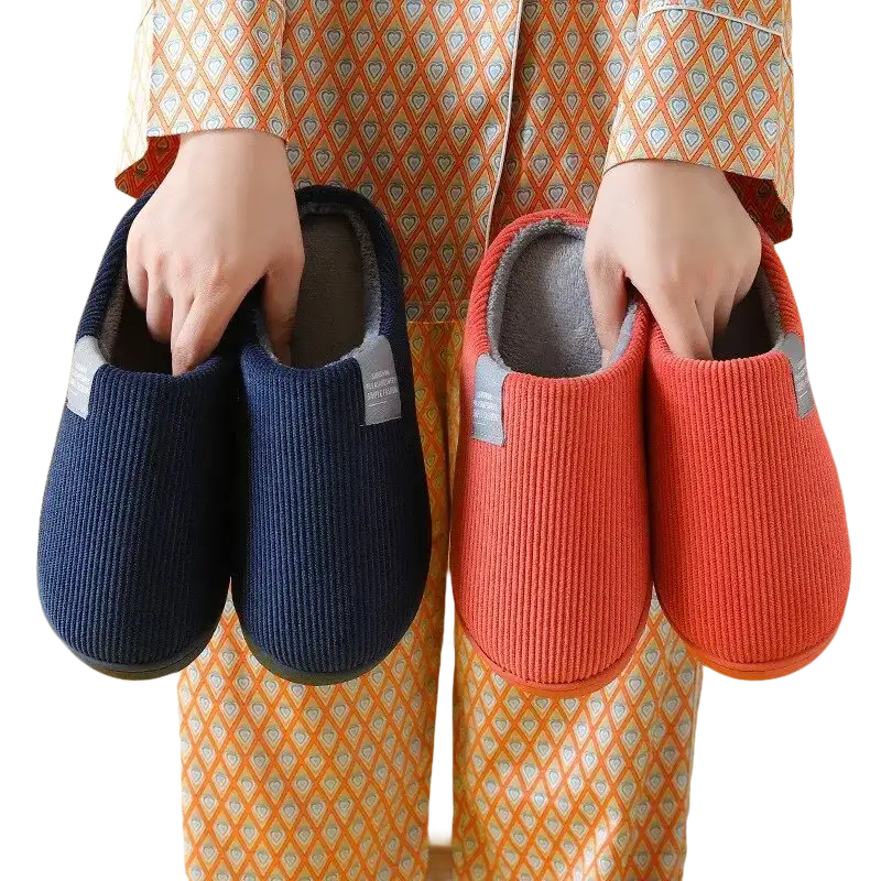 Cozy corduroy slippers.