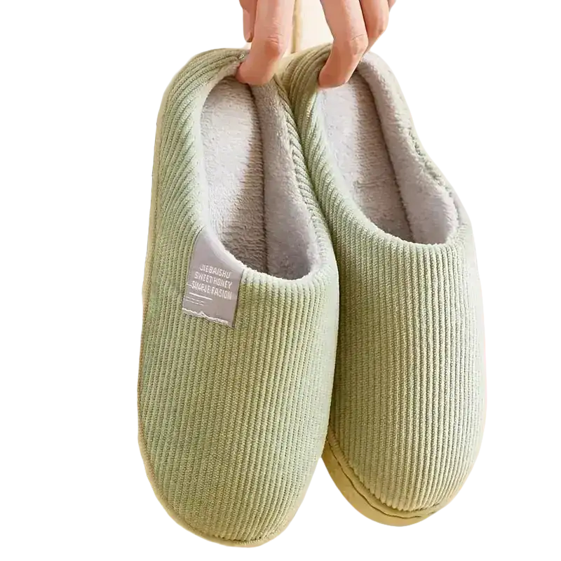 Green corduroy slippers.