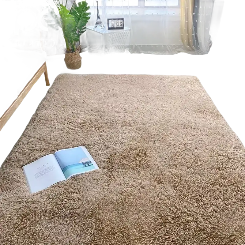 Beige shag rug.