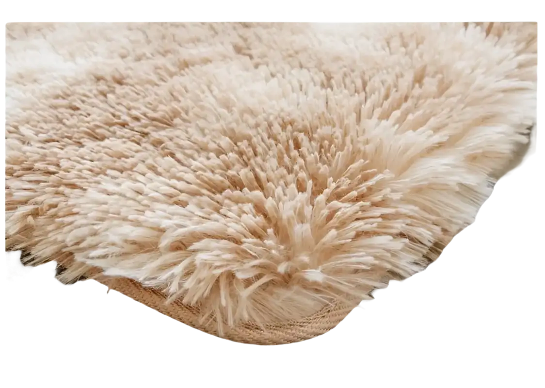 Beige shaggy rug.