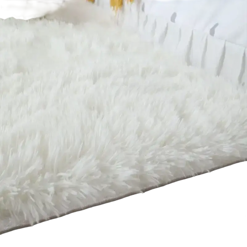 Fluffy white shag rug.