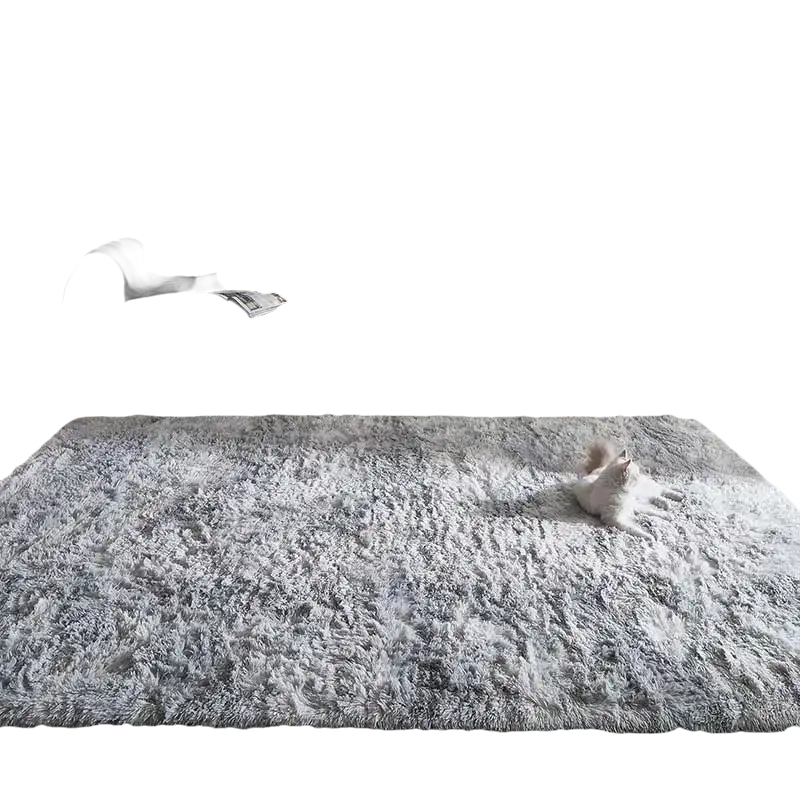 Gray shag rug.