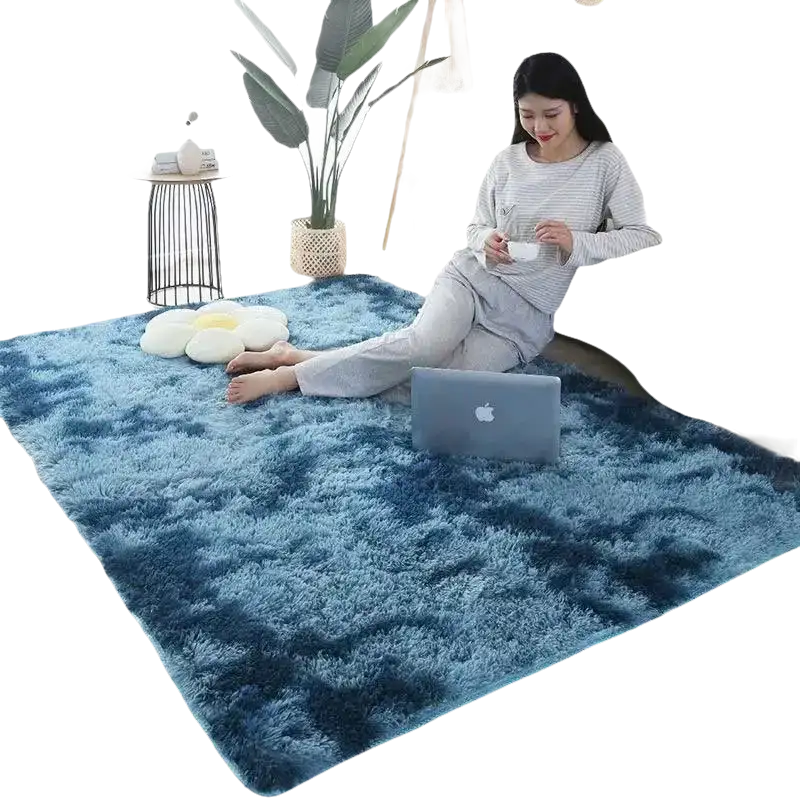 Blue shag rug.