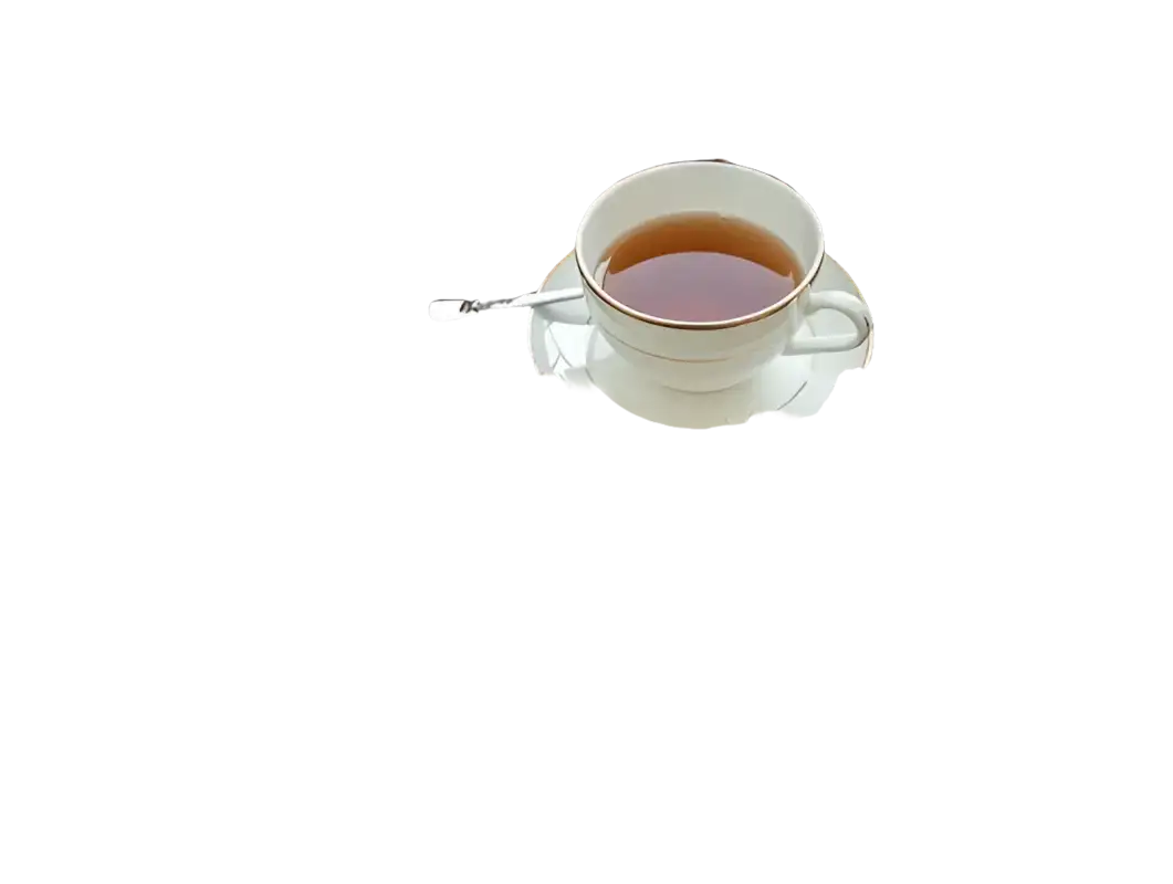 Tea cup with saucer and spoon.