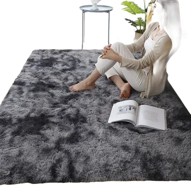 Gray shag rug.