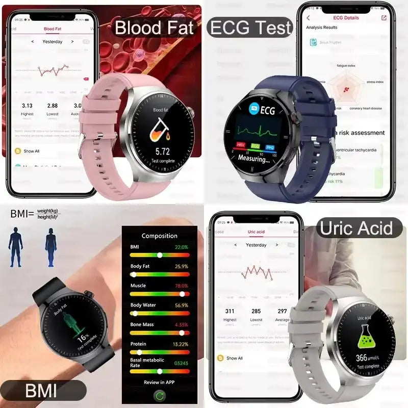 2025New Health Expert Smart Watch Blood Pressure Blood Lipid Uric Acid ECG + PPG Body Temperature Bluetooth Call Health