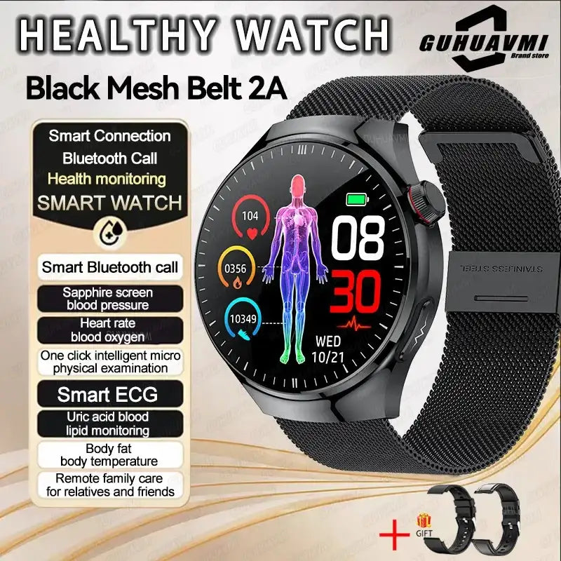 2025New Health Expert Smart Watch Blood Pressure Blood Lipid Uric Acid ECG + PPG Body Temperature Bluetooth Call Health