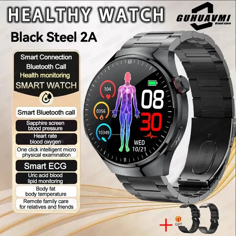 2025New Health Expert Smart Watch Blood Pressure Blood Lipid Uric Acid ECG + PPG Body Temperature Bluetooth Call Health