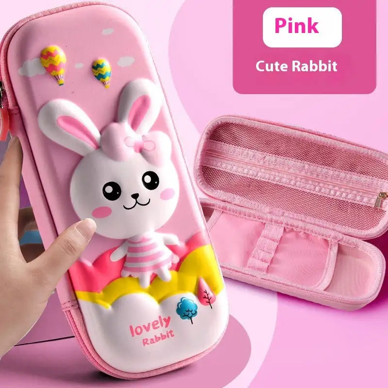 Leather Pencil Case Box - Pink Cute Rabbit