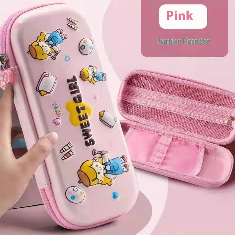 Leather Pencil Case Box - Pink Painter
