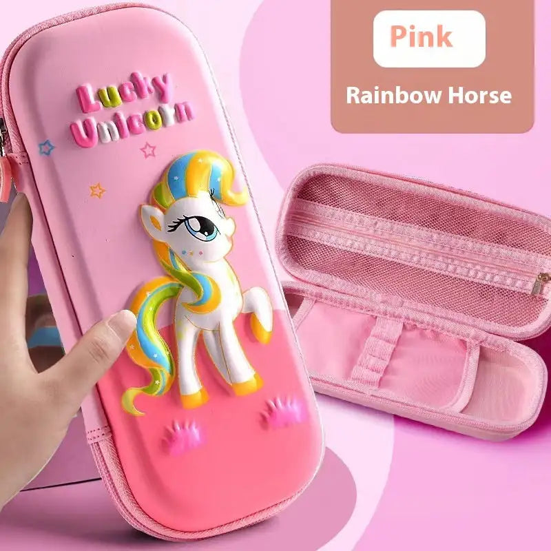 Leather Pencil Case Box - Pink Rainbow Horse