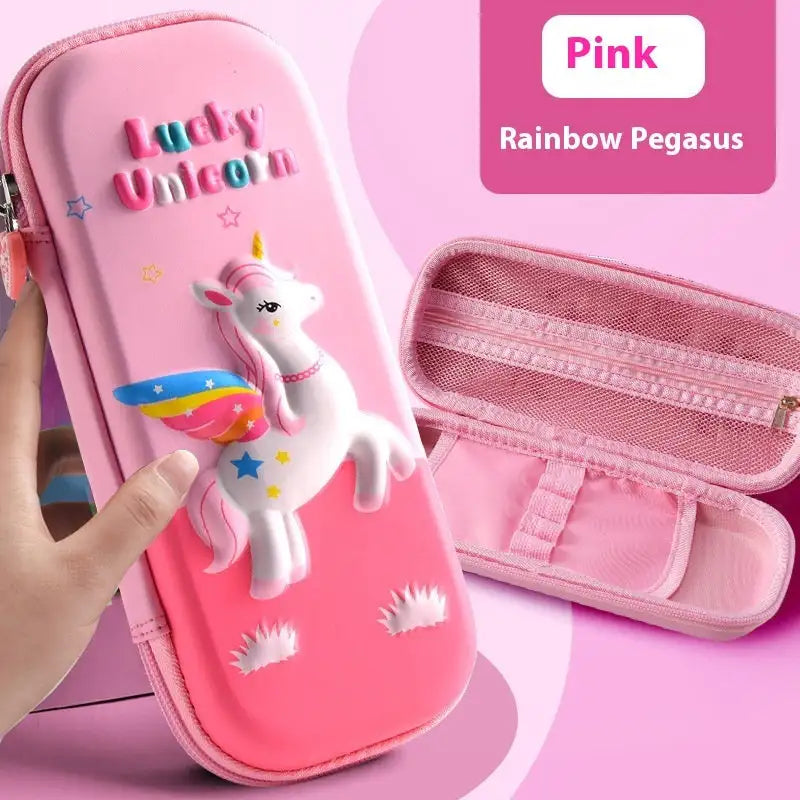Leather Pencil Case Box - Pink Rainbow Pegasus