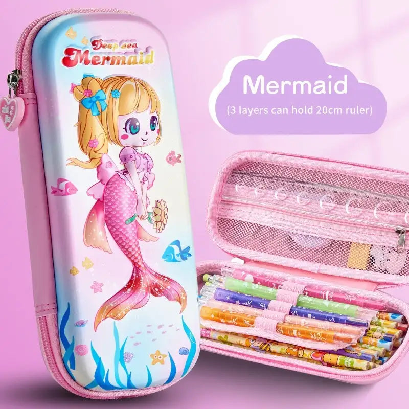 Leather Pencil Case Box - Yellow Mermaid