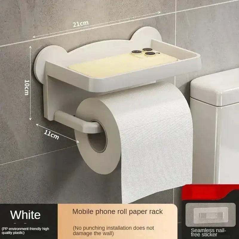 Punch Free Wall Mounted Tissue Storage Rack Paper Roll Shelf Holder Restroom Box Shelve Multi Functional Phone