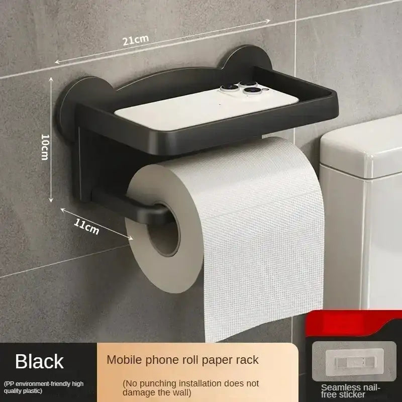 Punch Free Wall Mounted Tissue Storage Rack Paper Roll Shelf Holder Restroom Box Shelve Multi Functional Phone